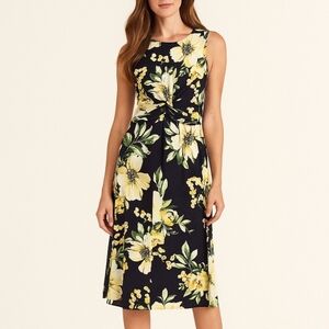 Vince Camuto Yellow/Navy Floral Sleeveless Dress